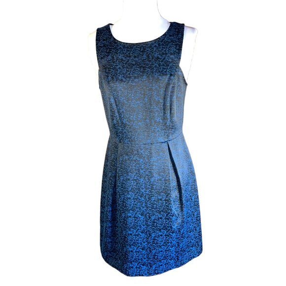 Ann Taylor Loft Sleeveless Blue & Black Textured Sheath Dress With Back Zipper - Picture 1 of 7